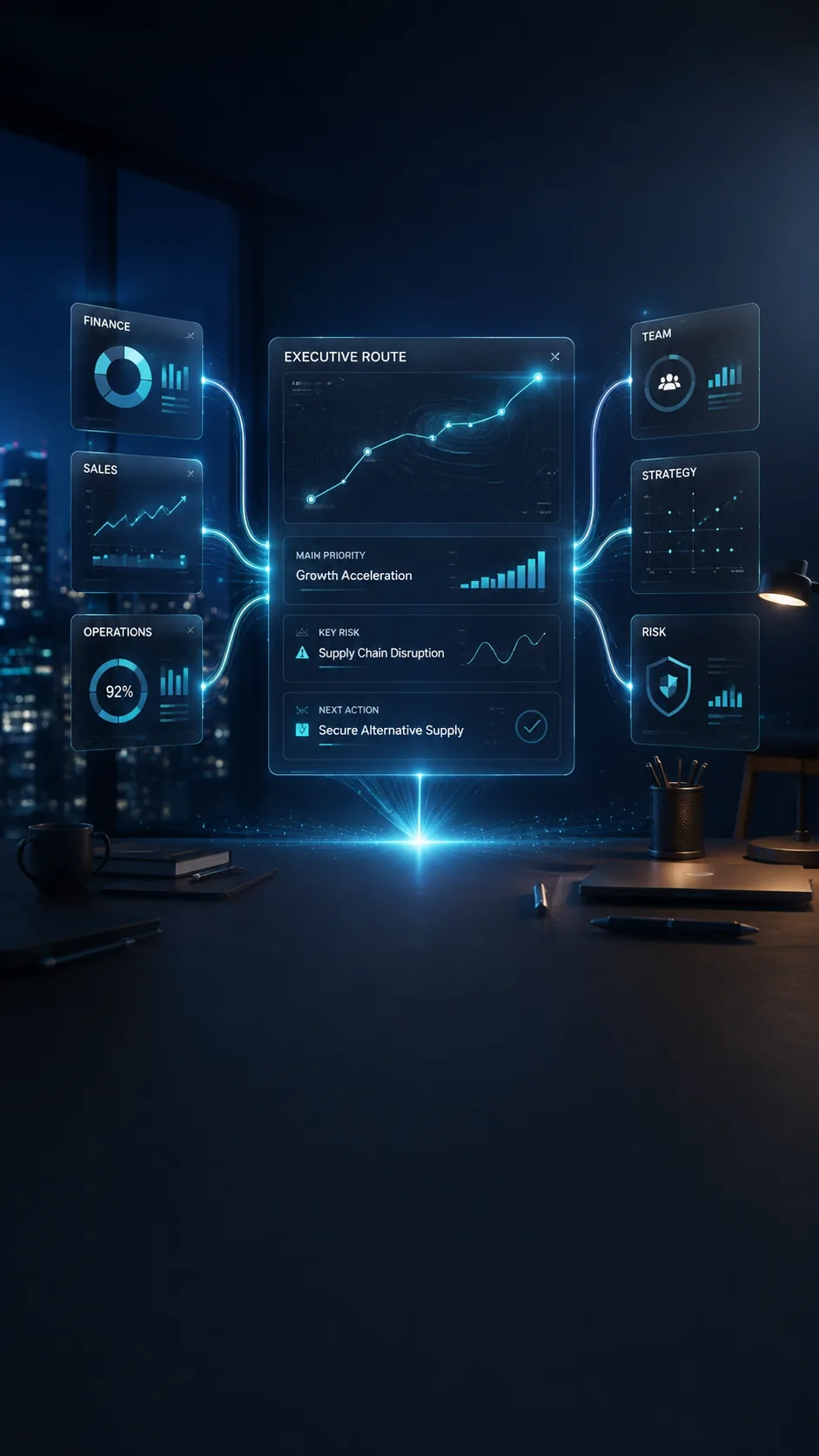 Panel ejecutivo Intell-IA conectando áreas clave de la empresa